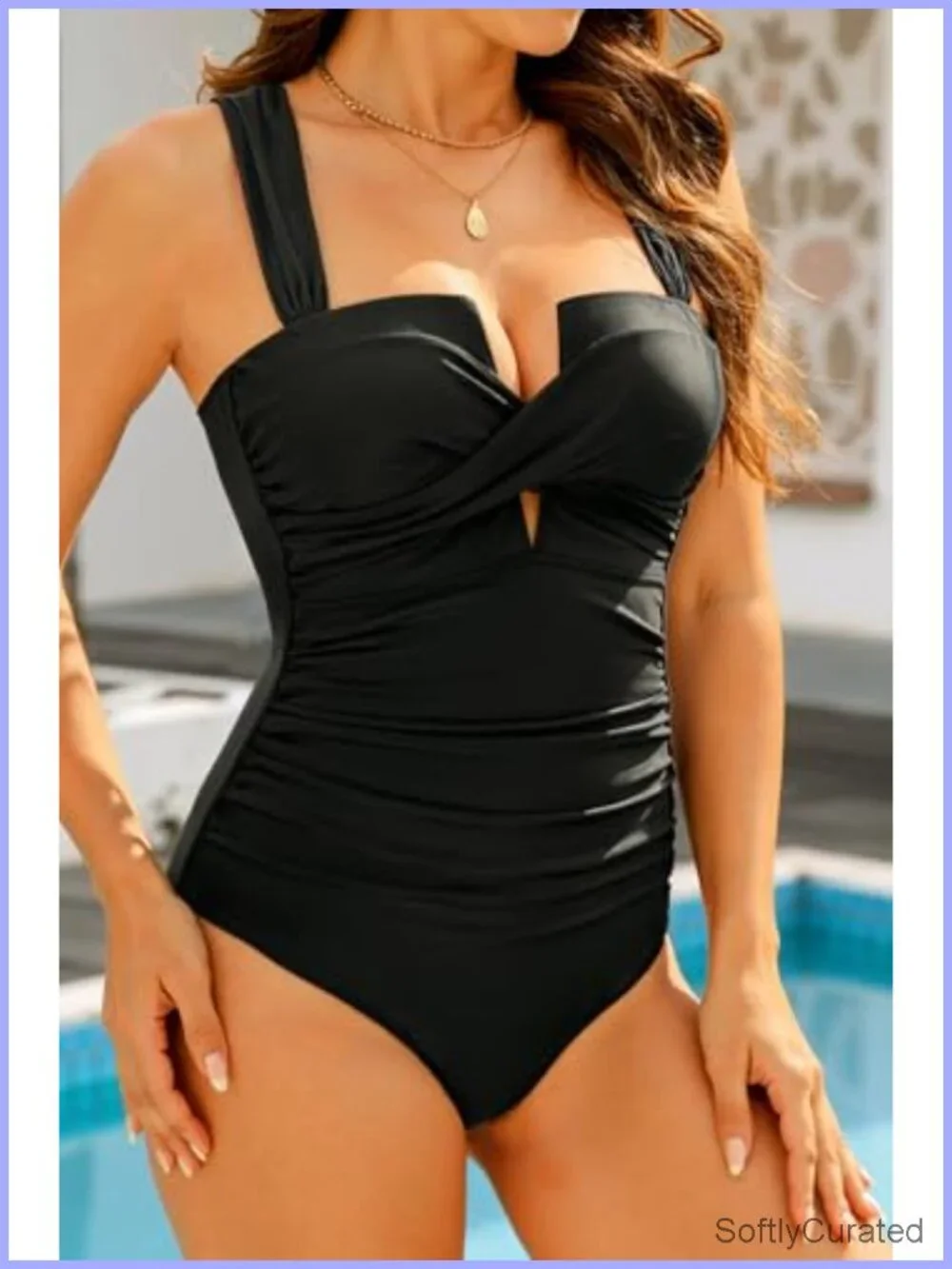 Tummy Control One Piece Swimsuit with Push Up Bra Twist Front Cutout Slimming